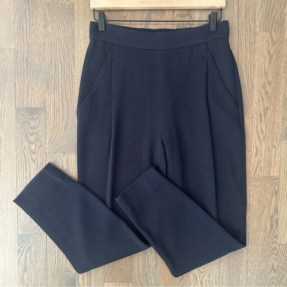 Vince Women’s Wool Blend Waffle Textured Mid-Rise Pull On Pants Navy Blue Small